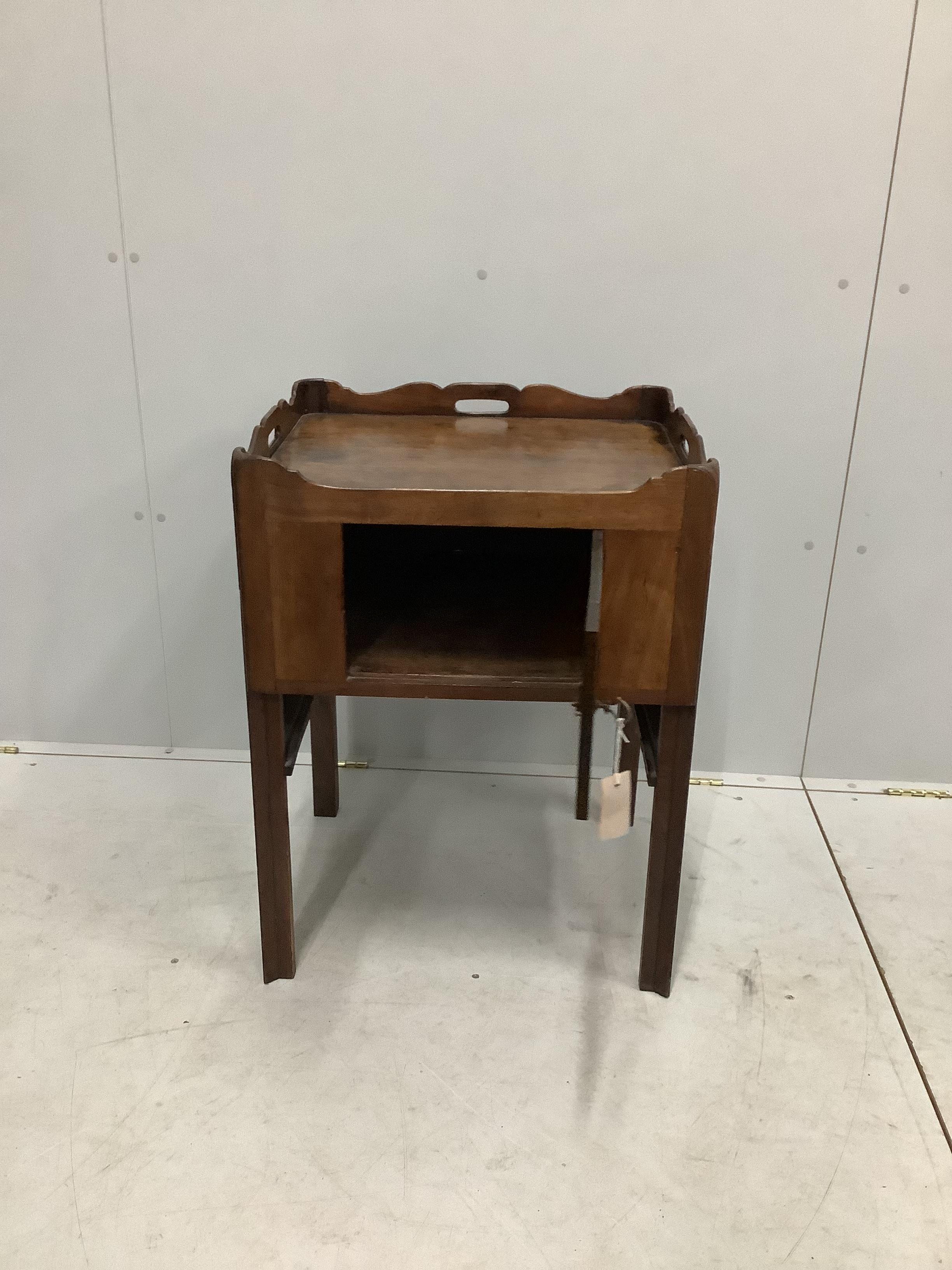 A George III mahogany tray top commode, width 56cm, depth 49cm, height 77cm